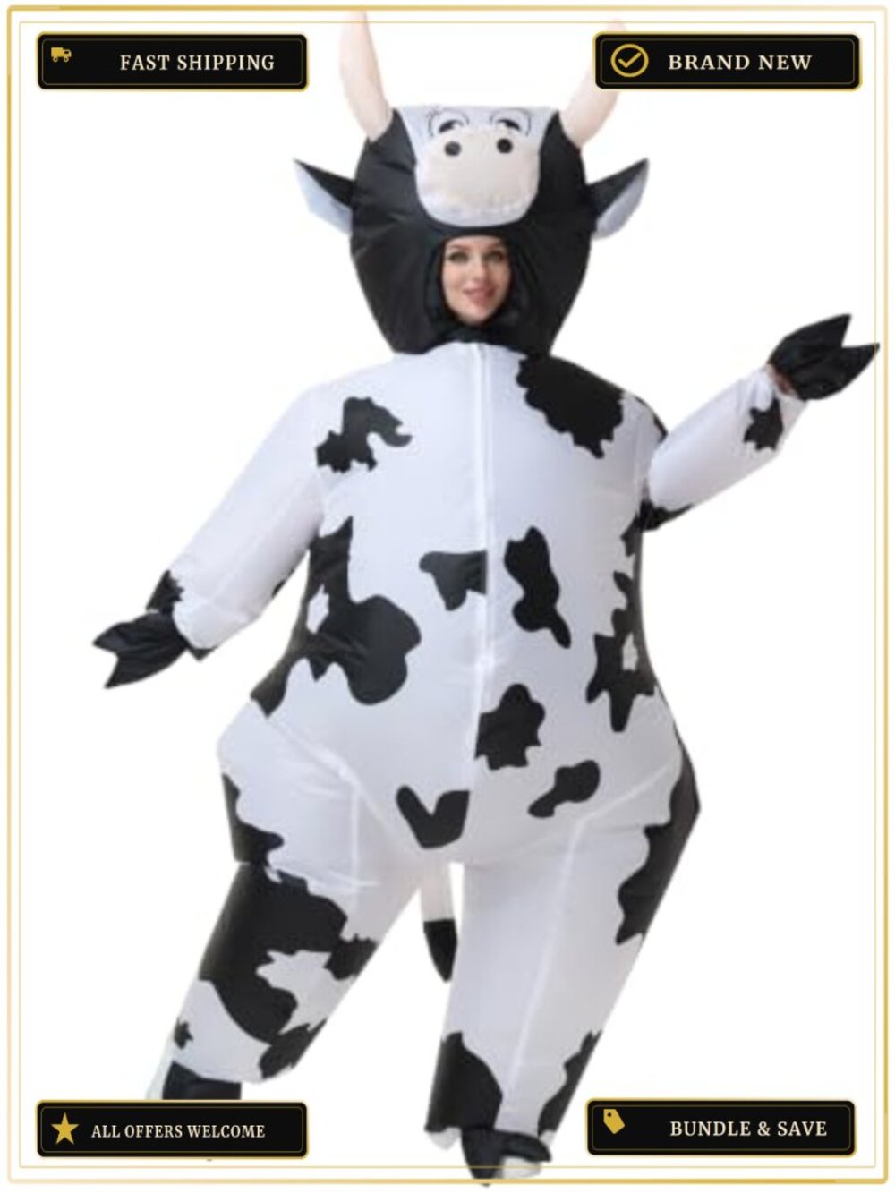 Inflatable Cow Costume Adult Blowup Suit Funny Halloween Cosplay